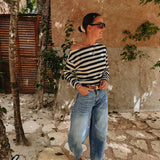 XOCHICA DARK BLUE/ECRU STRIPED LONGSLEEVE SHIRT