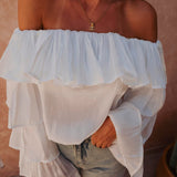 FARASHA WHITE LAYER OFF SHOULDER BLOUSE