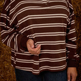 GREYA BROWN STRIPED LONGSLEEVE POLO SHIRT