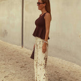 ECRU PRINT WIDE LEG JEANS 6033