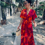 ELMIRA MAGENTA/ORANGE KNOT DRESS