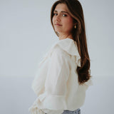 FAELINA ECRU RUFFLE BLOUSE