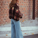 FALL IN LOVE BROWN CHECKERED ZIP JACKET