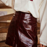 ROWENA BURGUNDY SHINY LEATHER SKIRT