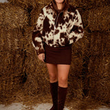 PAVINE BROWN COW PRINT ZIP JACKET