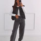 BRIELLE BROWN/DARK GREY CHECKERED SLEEVELESS JACKET