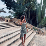 YESENIA KHAKI SATIN WRAP FLOWER DRESS