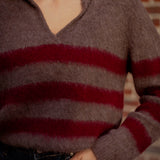 KINGSTON TAUPE STRIPED POLO SWEATER