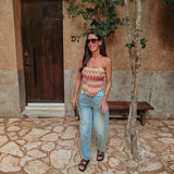 CORTES BEIGE/ORANGE BUSTIER TOP