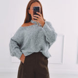 FALL IS COMING DARK GREY CUT-OUT SWEATER