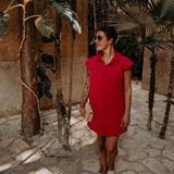 CALIENTE RED DENIM DRESS