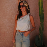 BERKANE BEIGE LINEN ONE SHOULDER BLOUSE