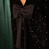 MERRY ME BLACK BOW SEQUIN DRESS