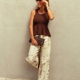 ECRU PRINT WIDE LEG JEANS 6033