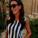 SOL, MAR Y TU DARK BLUE/WHITE STRIPED DRESS