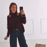 ESTER BURGUNDY CUT-OUT PULLOVER