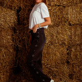 STUDS BLACK WIDE LEG JEANS WH0033