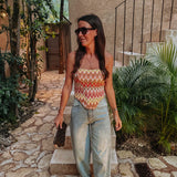 CORTES BEIGE/ORANGE BUSTIER TOP