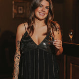 SECRET SHINE BLACK SEQUIN TOP