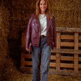 VESTE EN CUIR BORDEAUX PAULA