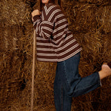 GREYA BROWN STRIPED LONGSLEEVE POLO SHIRT