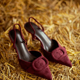ROWDY BORDEAUX SLINGBACK SUEDE HEELS