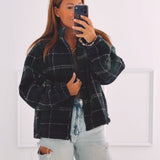 ODETTE DARK BLUE/GREEN CHECKERED TEDDY JACKET