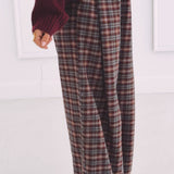 MALIA KHAKI/BROWN CHECKERED PANTS