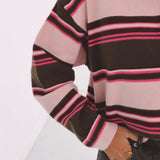 LUCILE PINK/KHAKI STRIPED POLO SWEATER