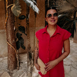 CALIENTE RED DENIM DRESS