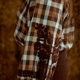 NOEMIE BROWN CHECKERED EMBROIDERED BLOUSE