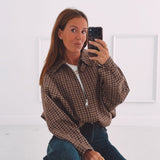 MAISIE BEIGE CHECKERED ZIP JACKET