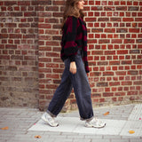 LOST IN THE CITY DARK BLUE/BORDEAUX CARDIGAN WITH SCARF