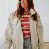 EVELYNE BEIGE SHINY LEATHER JACKET