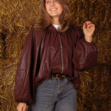 FAYLENE BURGUNDY LEATHER ZIP JACKET