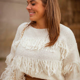 WINIFRED ECRU FRINGE SWEATER