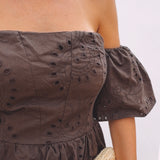 SOLAZ BROWN EMBROIDERED DRESS
