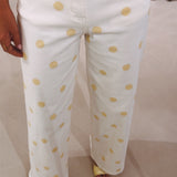 WHITE/YELLOW POLKADOTS WIDE LEG JEANS 9270