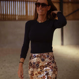 VIOLA BROWN FLOWER SEQUIN SKIRT