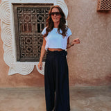 MEKNES DARK BLUE STRIPED BELT PANTS