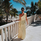 BRUMA DE LUNA LIGHT YELLOW ONE SHOULDER DRESS