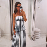 MELODIE DARK BLUE/ECRU STRIPED TWO-PIECE SET