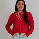 BOWIE RED CARDIGAN WITH STRIPED SCARF