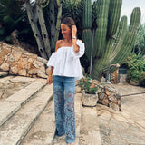 CADIZ EMBROIDERED WIDE LEG JEANS 05852