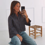 CELIA BROWN/BLUE CHECKERED BLOUSE