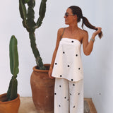 LEONOR ECRU LINEN POLKADOTS TWO-PIECE SET