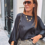 EUGENIE BLACK SATIN BLOUSE