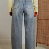 WIDE LEG RHINESTONE JEANS A3016