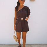 SOLCIELO BROWN ONE SHOULDER PLAYSUIT