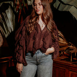 JUBILA BROWN RUFFLE BLOUSE